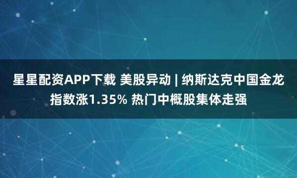 星星配资APP下载 美股异动 | 纳斯达克中国金龙指数涨1.35% 热门中概股集体走强